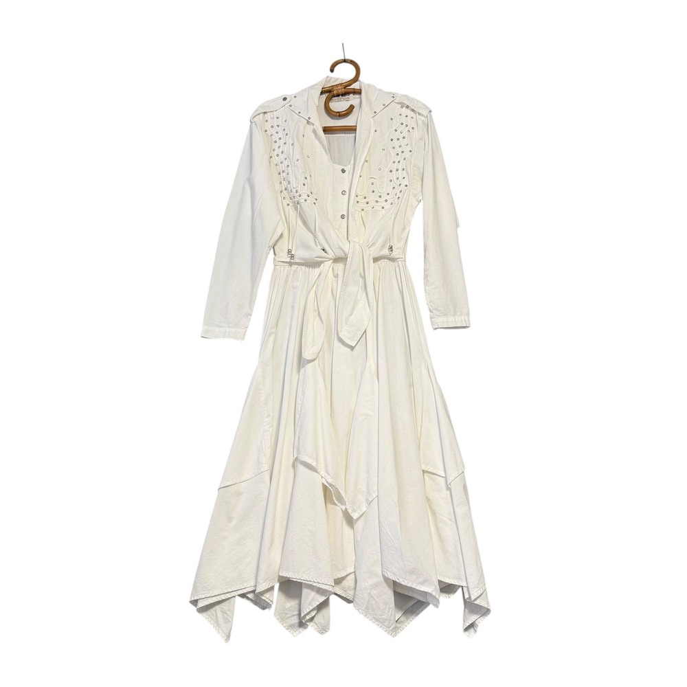 Vintage | Marni Knits | White Studded Western Boho Handkerchief Hem Dress Size S